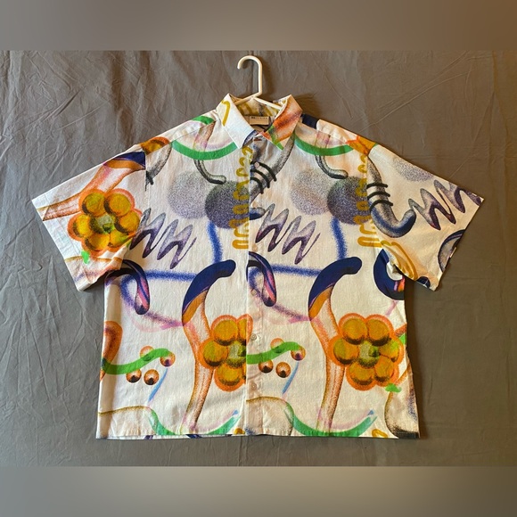 ASOS Design Men’s Short Sleeve Button Down Shirt Size M Boxy Cut 90s/80s Style - Picture 8 of 11